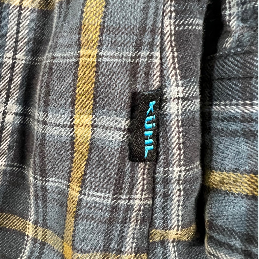 Kuhl Mens Large Plaid Button Down Shirt Blue Yellow Cotton Tencel Long Sleeve - Picture 8 of 9